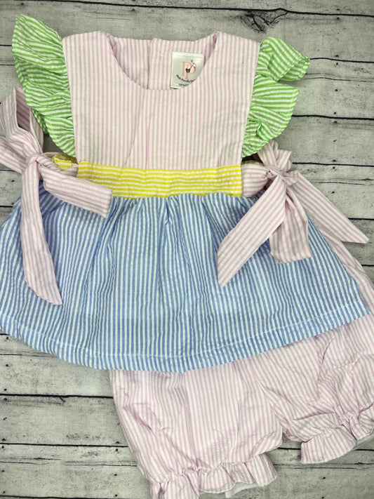 Girls Colorblock Seersucker Tunic & Shorts Set Pink Poodle Designz