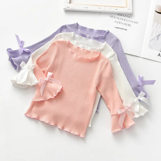 Girls Flare Long Sleeve Ribbed Tee Pink Poodle Designz