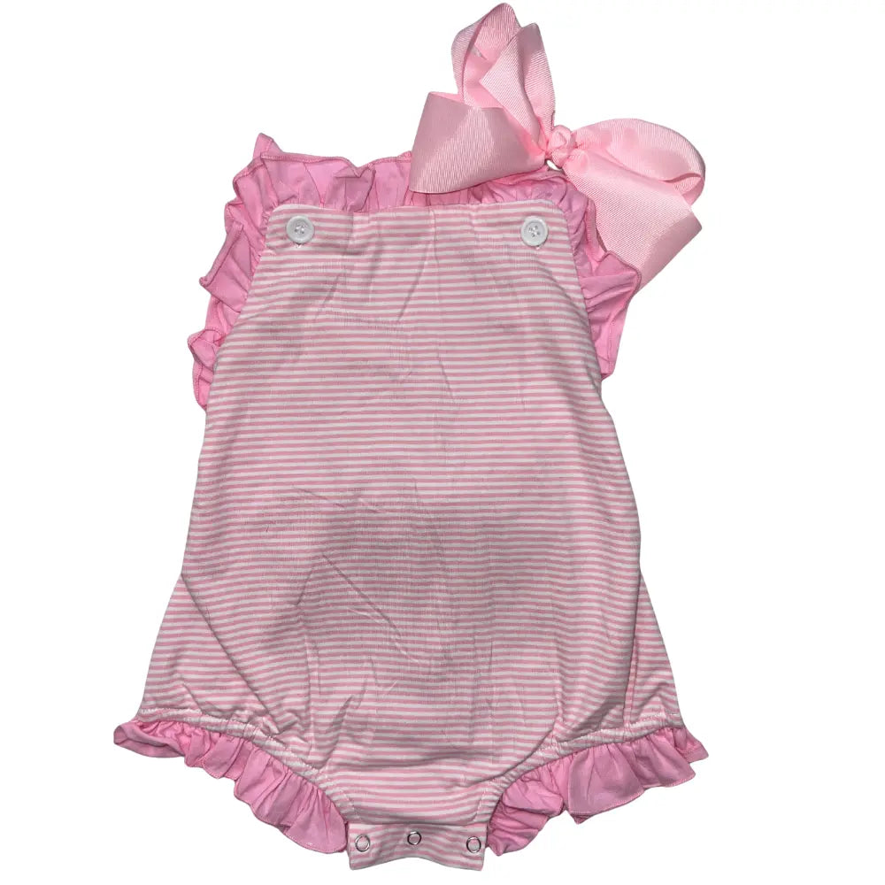 Girls Knit Ruffle Stripe Bubble & Sunsuit Pink Poodle Designz