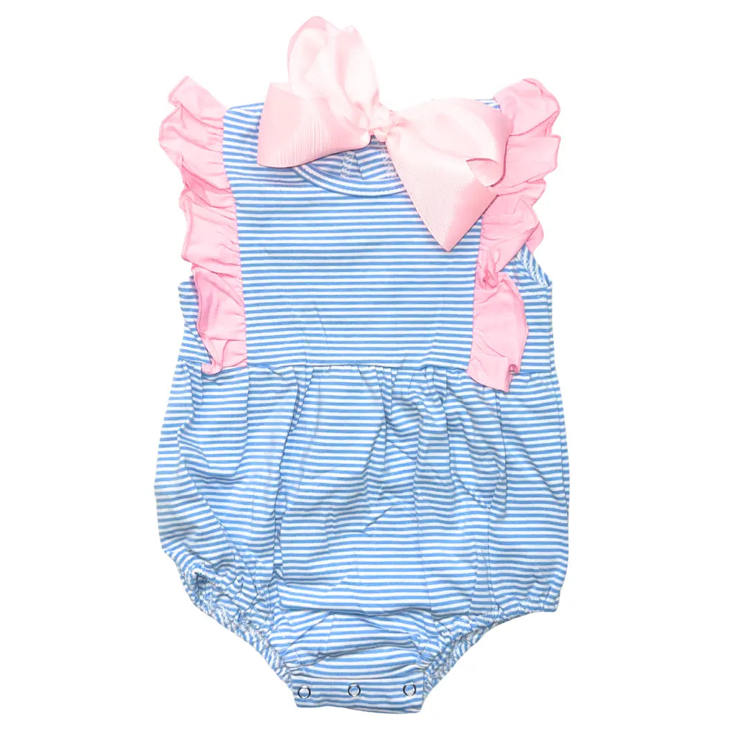 Girls Knit Ruffle Stripe Bubble & Sunsuit Pink Poodle Designz
