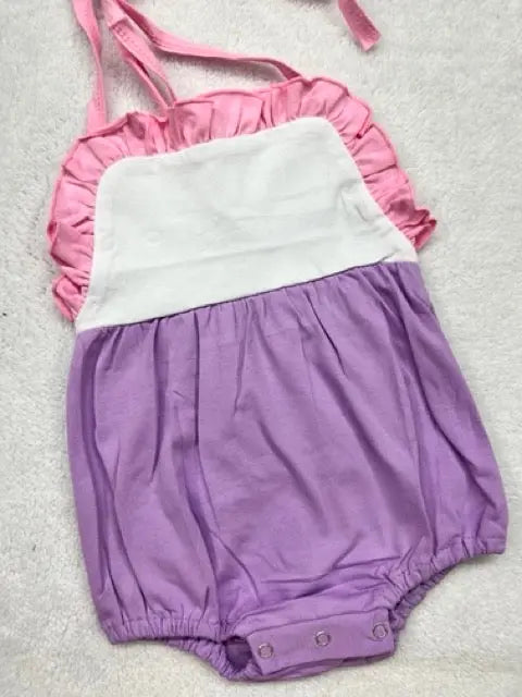Girls Lavender, Pink & White Ruffle Knit Summer Sunsuit Pink Poodle Designz