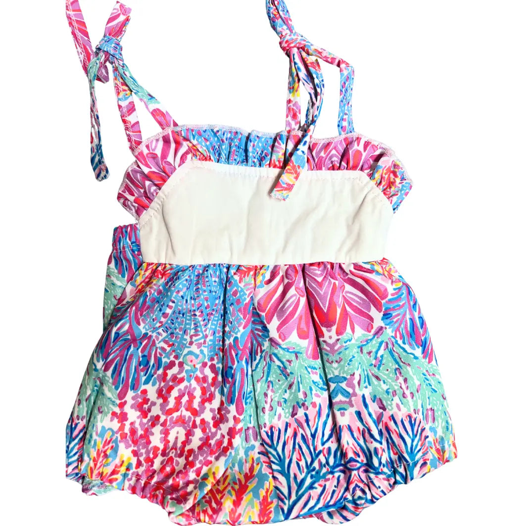 Girls Lily Inspired Watercolor Coral Sunsuit Pink Poodle Designz