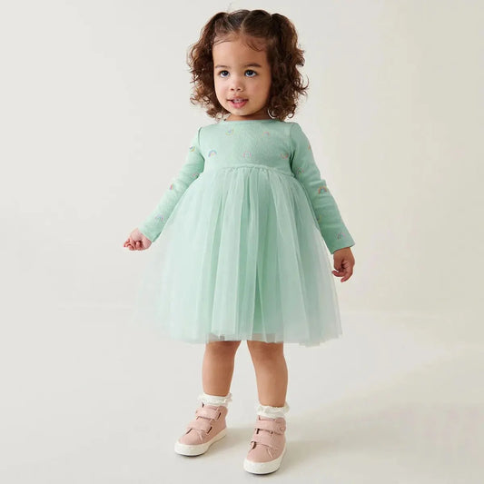 Girls Long Sleeve Soft Cotton Twirl Dress Pink Poodle Designz