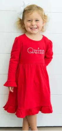 Girls Long Sleeve Solid Dress With Tie Pink Poodle Designz