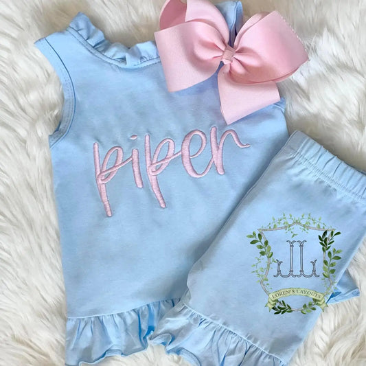 Girls Open Back Ruffle Bow Short Set Pink Poodle Designz