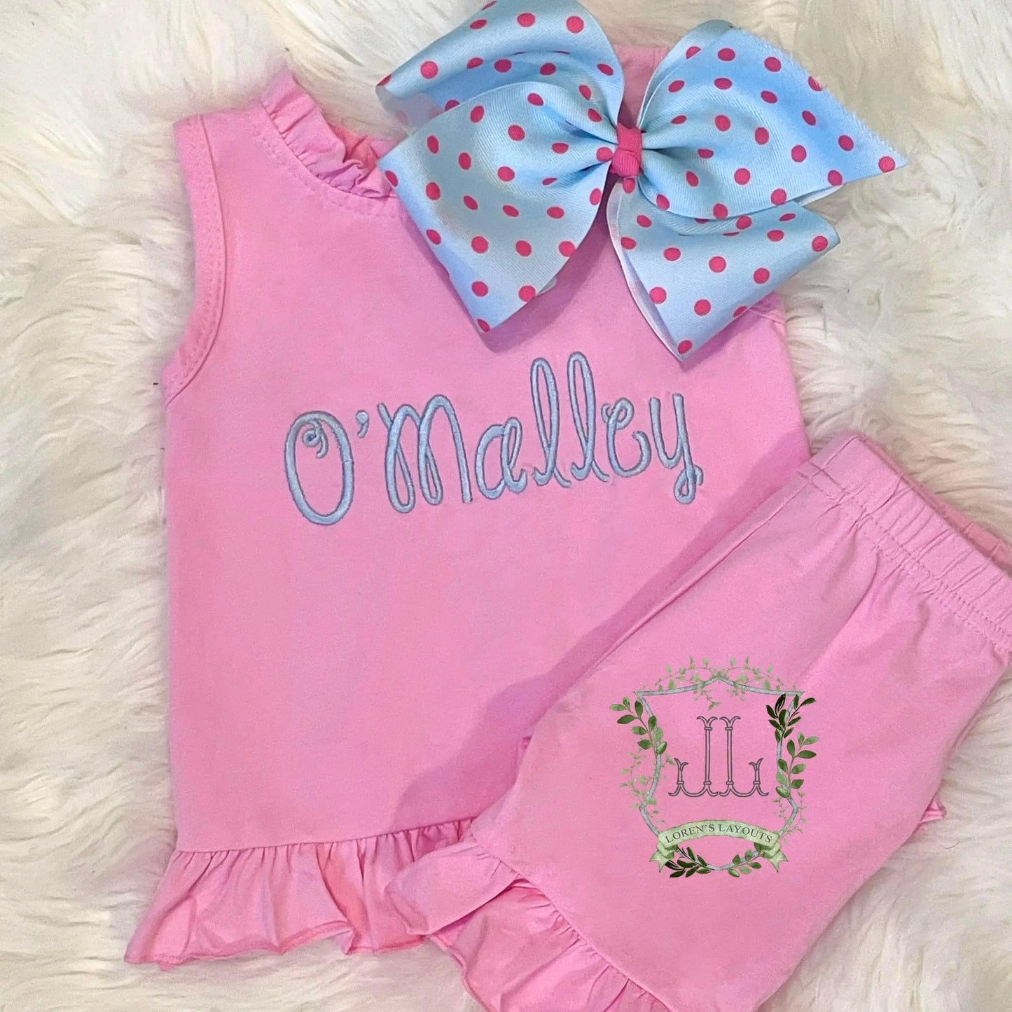 Girls Open Back Ruffle Bow Short Set Pink Poodle Designz