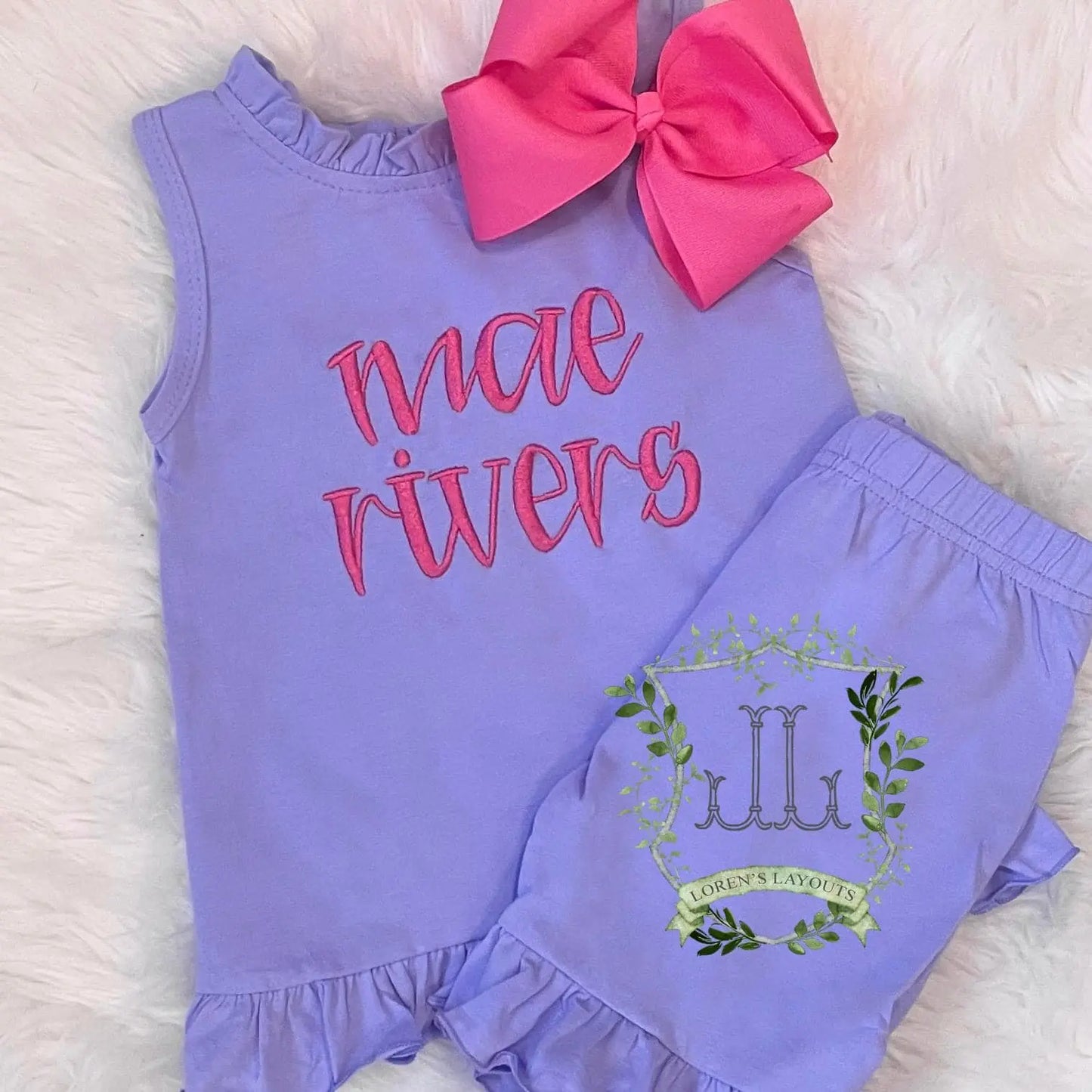 Girls Open Back Ruffle Bow Short Set Pink Poodle Designz