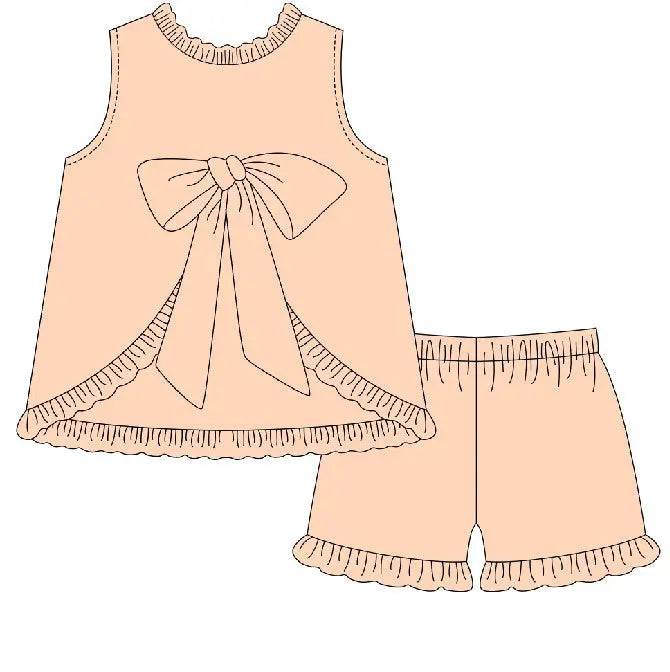 Girls Open Back Ruffle Bow Short Set Pink Poodle Designz