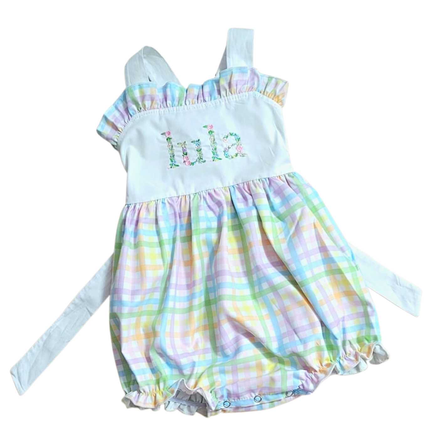 Girls Pastel Plaid Sunsuit Pink Poodle Designz