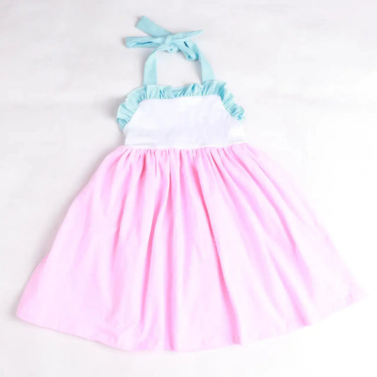 Copy of Girls Pink, White, & Blue Girl's Ruffle Knit Summer Sunsuit Pink Poodle Designz