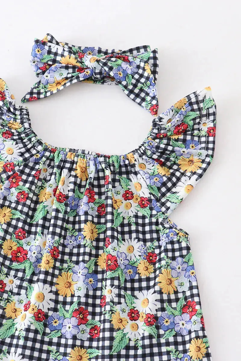 Monogrammed Plaid Daisy Pom Pom 3pc Set Honeydew