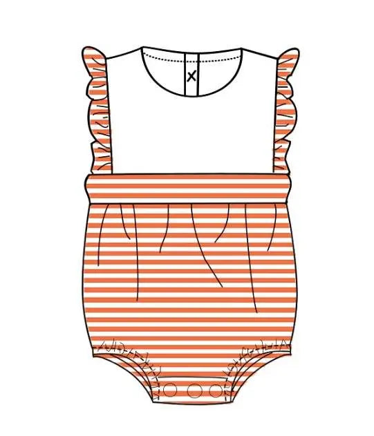 Girls Ruffle Orange & White Striped Bubble Pink Poodle Designz