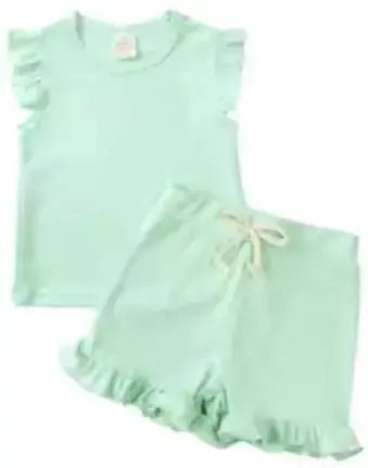 Girls Ruffled Ribbed Short Sets Pink Poodle Designz