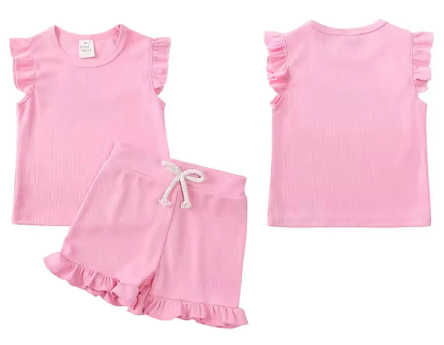 Girls Ruffled Ribbed Short Sets Pink Poodle Designz