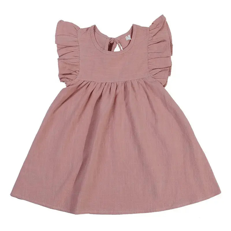 Girls Spring/Summer Solid Flutter Sleeve Linen Dress Pink Poodle Designz