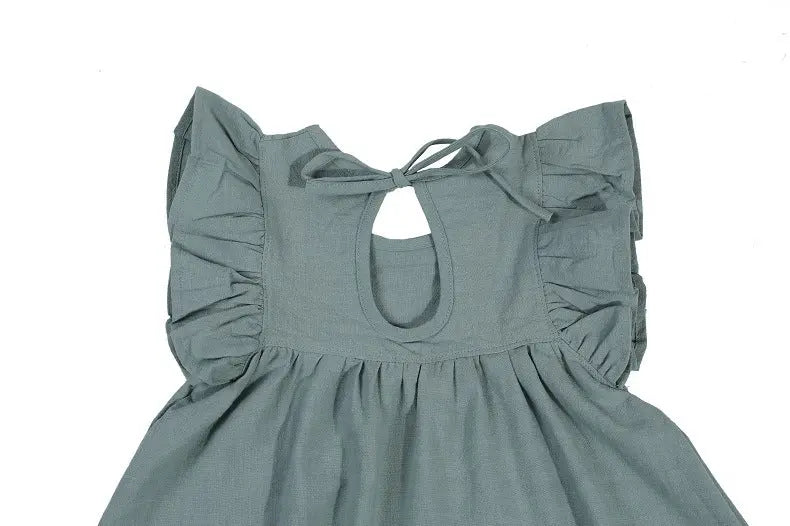Girls Spring/Summer Solid Flutter Sleeve Linen Dress Pink Poodle Designz