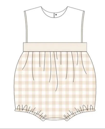 Girls Tan Knit Gingham Pink Poodle Designz