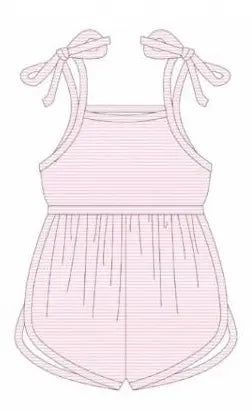 Girls Tie Strap Striped Romper Pink Poodle Designz