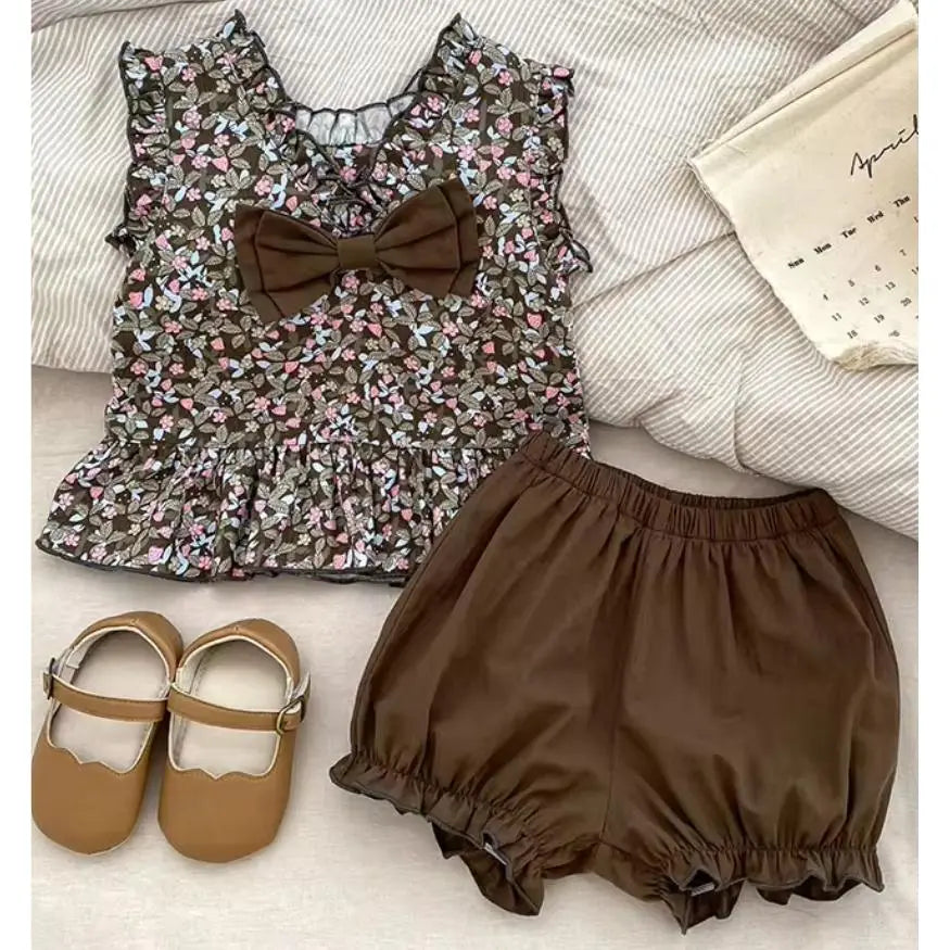 Girls Vintage- Look Floral 2 Piece Set Pink Poodle Designz