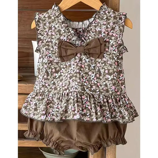 Girls Vintage- Look Floral 2 Piece Set Pink Poodle Designz