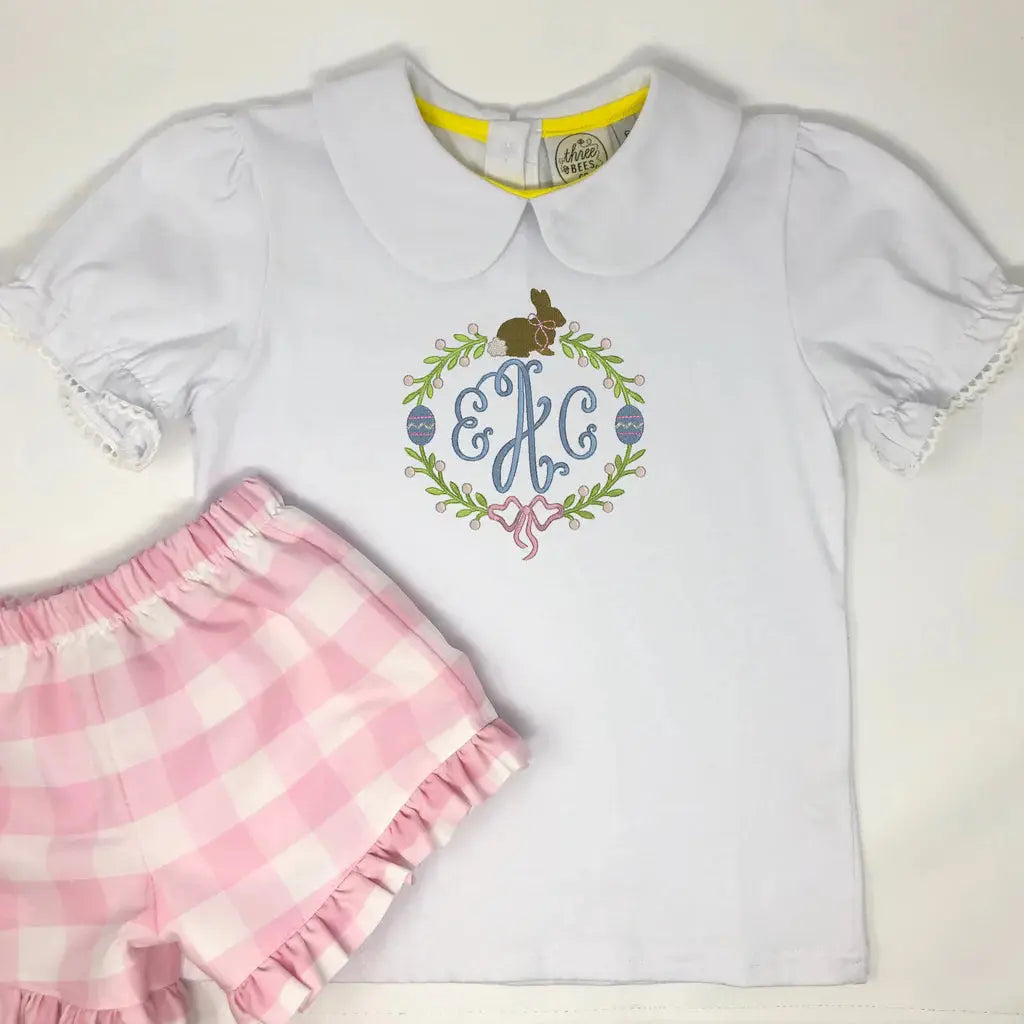 Girls White Peter Pan Collared Shirt Pink Poodle Designz