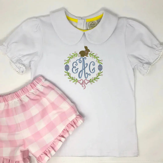 Girls White Peter Pan Collared Shirt Pink Poodle Designz