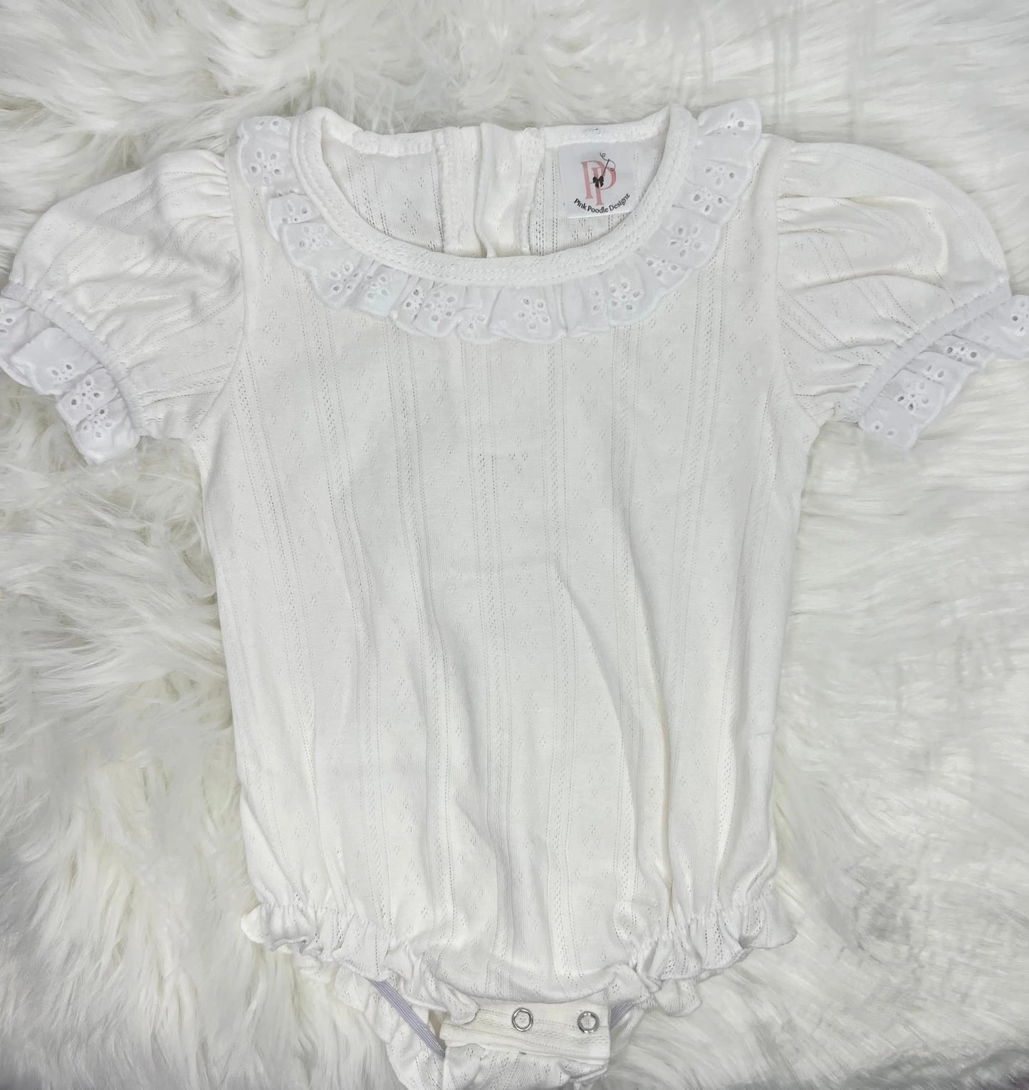 Infant Eyelet Lace Ruffle Bubble Pink Poodle Designz