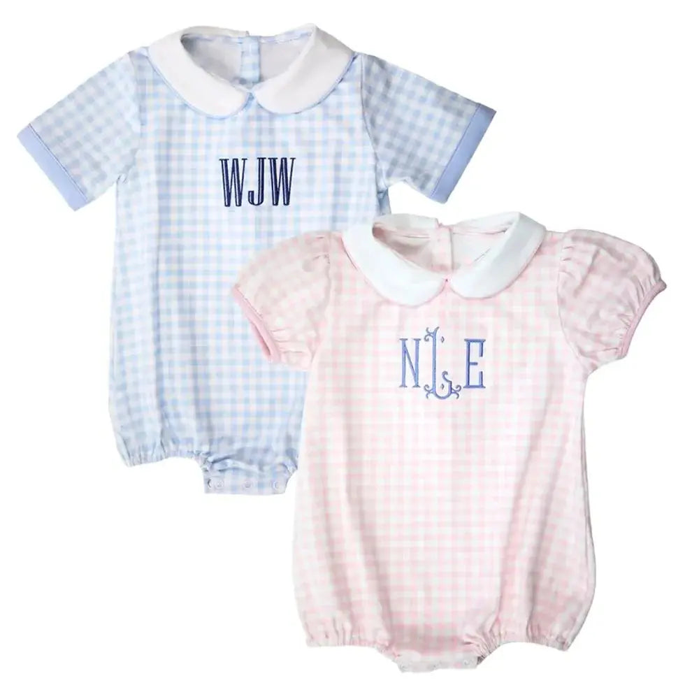 Infant Gingham Collared Bubble Pink Poodle Designz