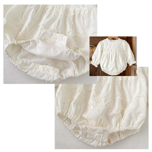 Infant Girl Round Neck Lace Romper Pink Poodle Designz