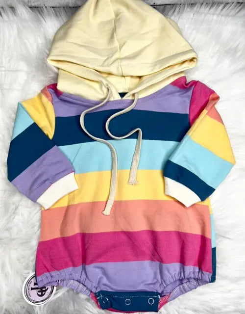 Infant Rainbow Long-Sleeved Hooded Romper Pink Poodle Designz