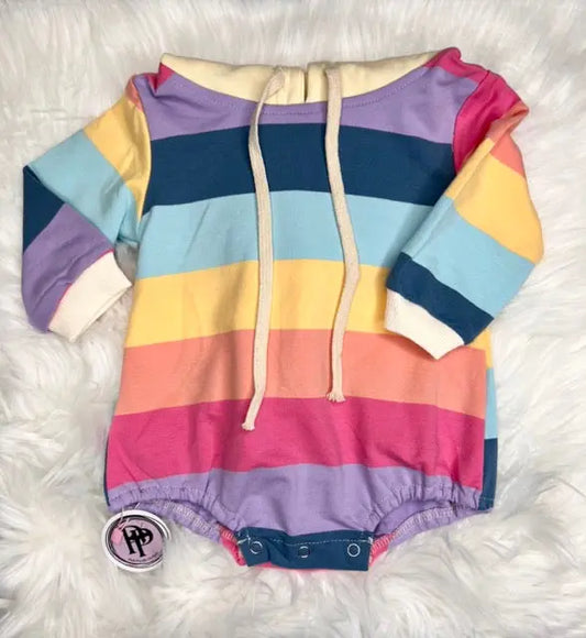 Infant Rainbow Long-Sleeved Hooded Romper Pink Poodle Designz