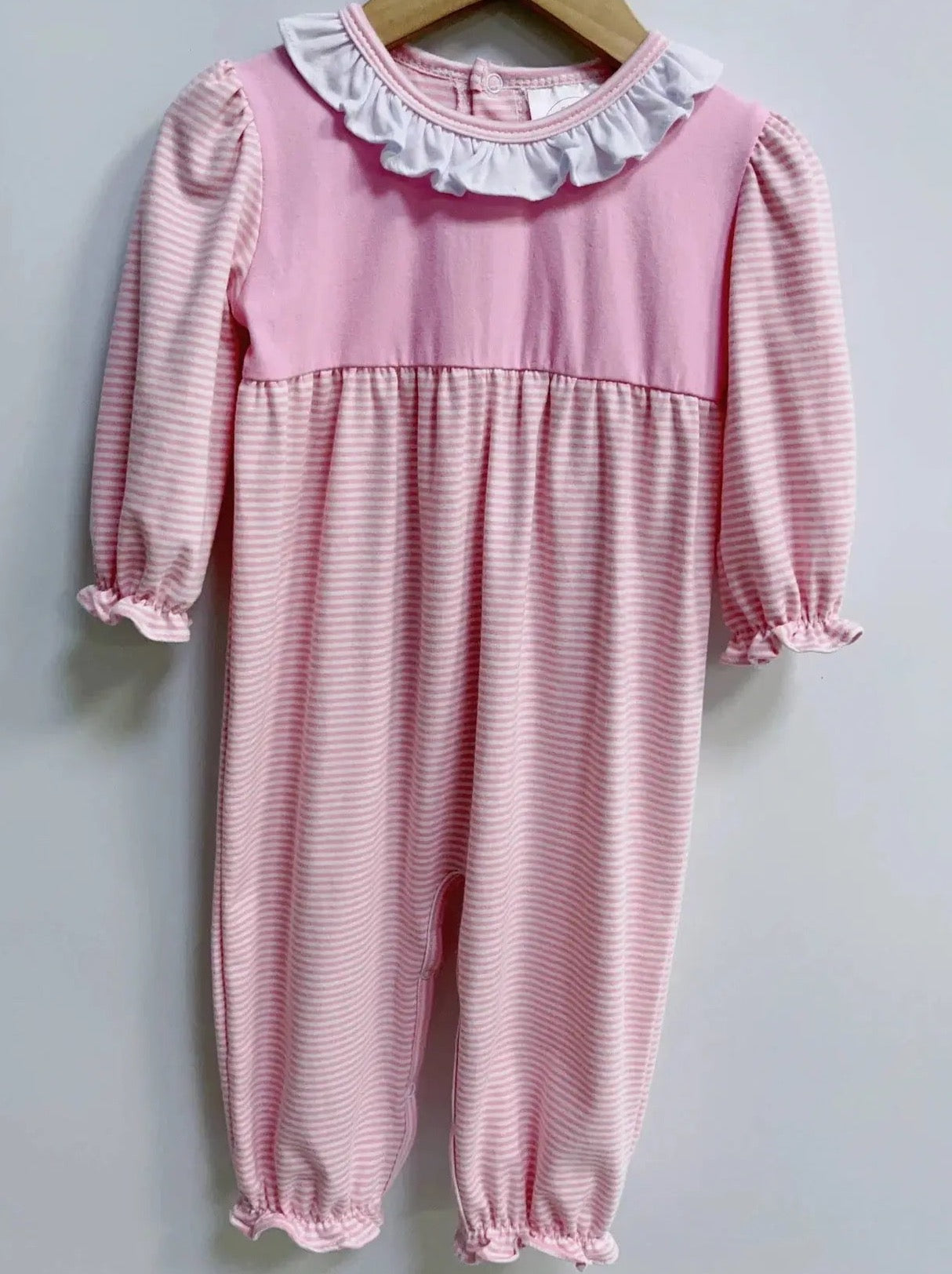 Infant Unisex Solid Chest Pink Stripe Romper Adriana's Blanks