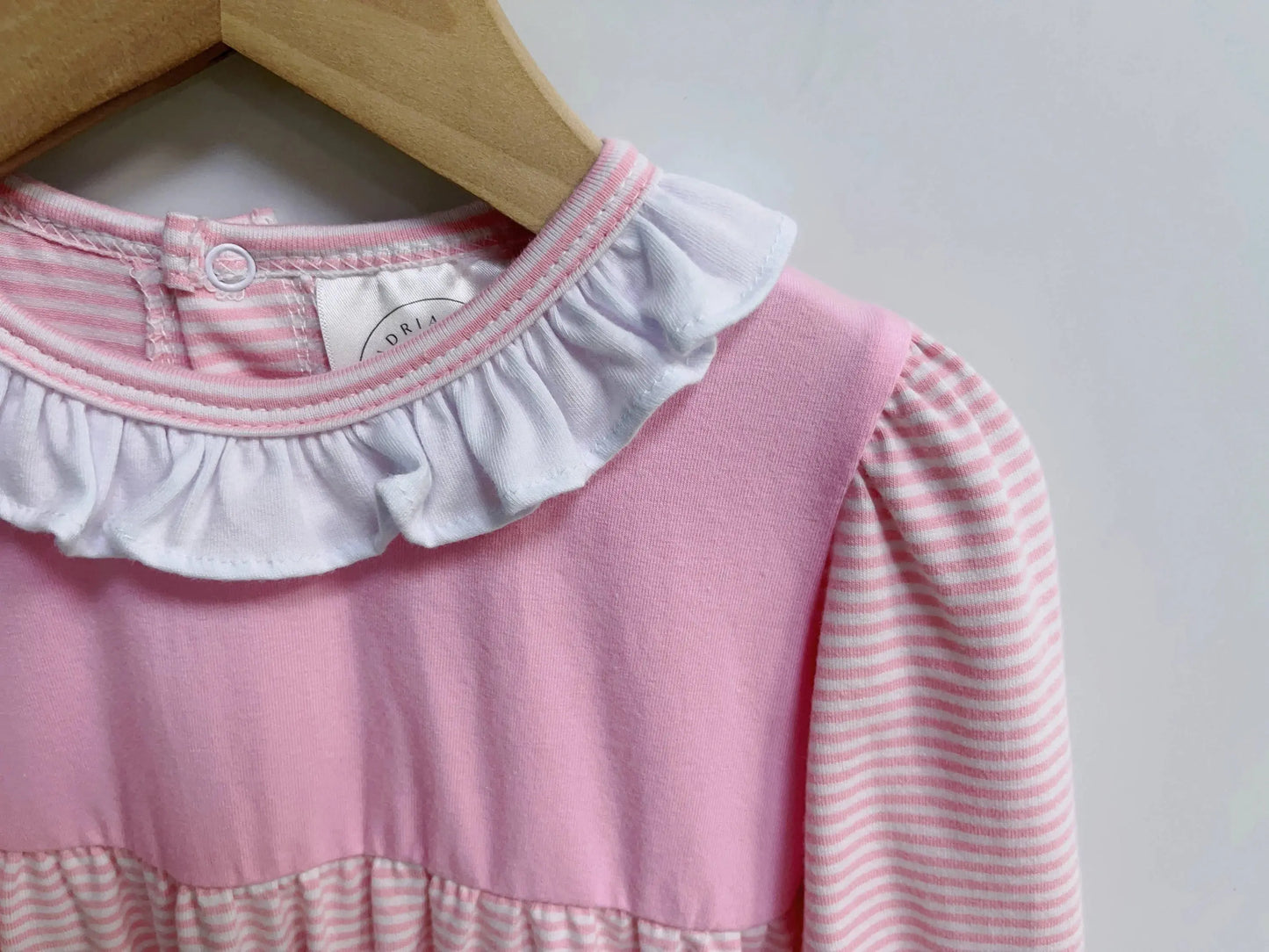 Infant Unisex Solid Chest Pink Stripe Romper Adriana's Blanks