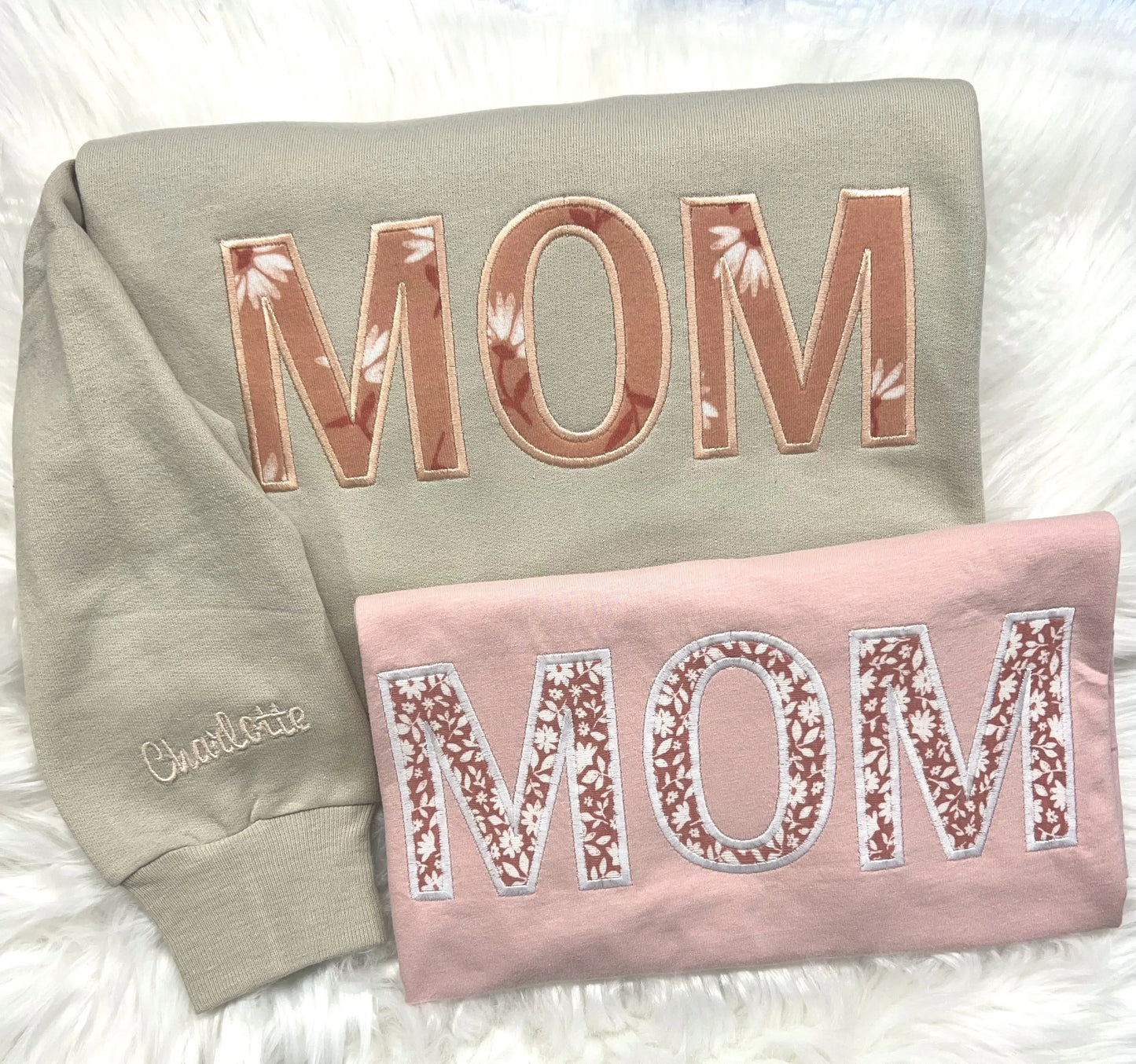 Keepsake Mama Crewneck Sweatshirt, Personalized Embroidered Applique Pink Poodle Designz