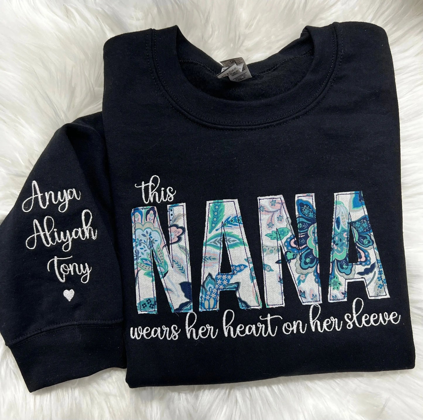Keepsake Mama Crewneck Sweatshirt, Personalized Embroidered Applique Pink Poodle Designz