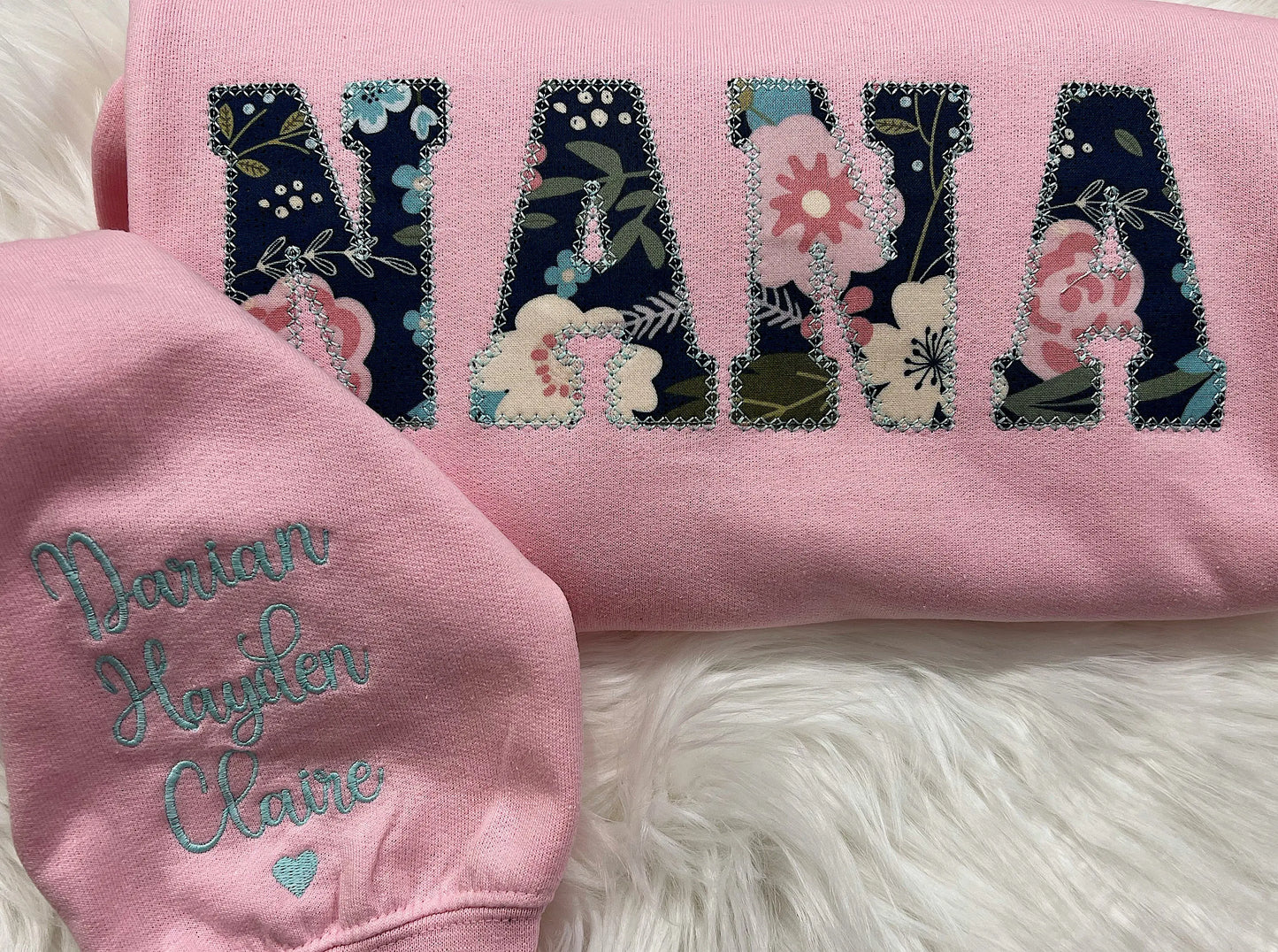 Keepsake Mama Crewneck Sweatshirt, Personalized Embroidered Applique Pink Poodle Designz