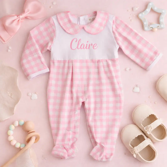 Newborn Gingham Peter Pan Collar Footies Little Blanks