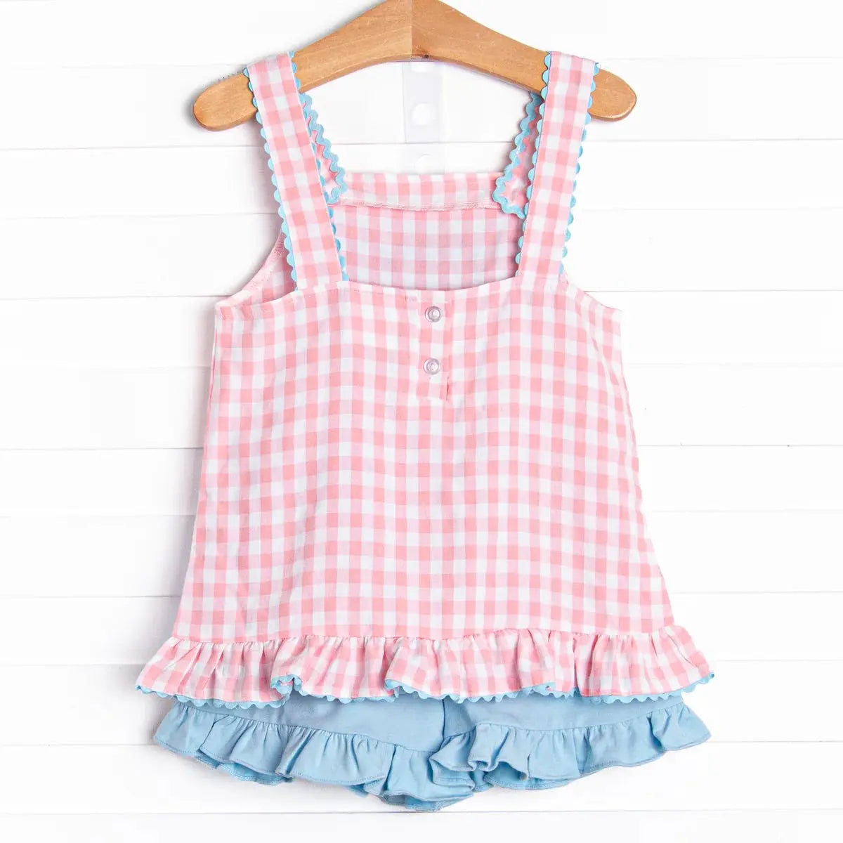 PREORDER Girls Pink Gingham Summer Short Set Pink Poodle Designz