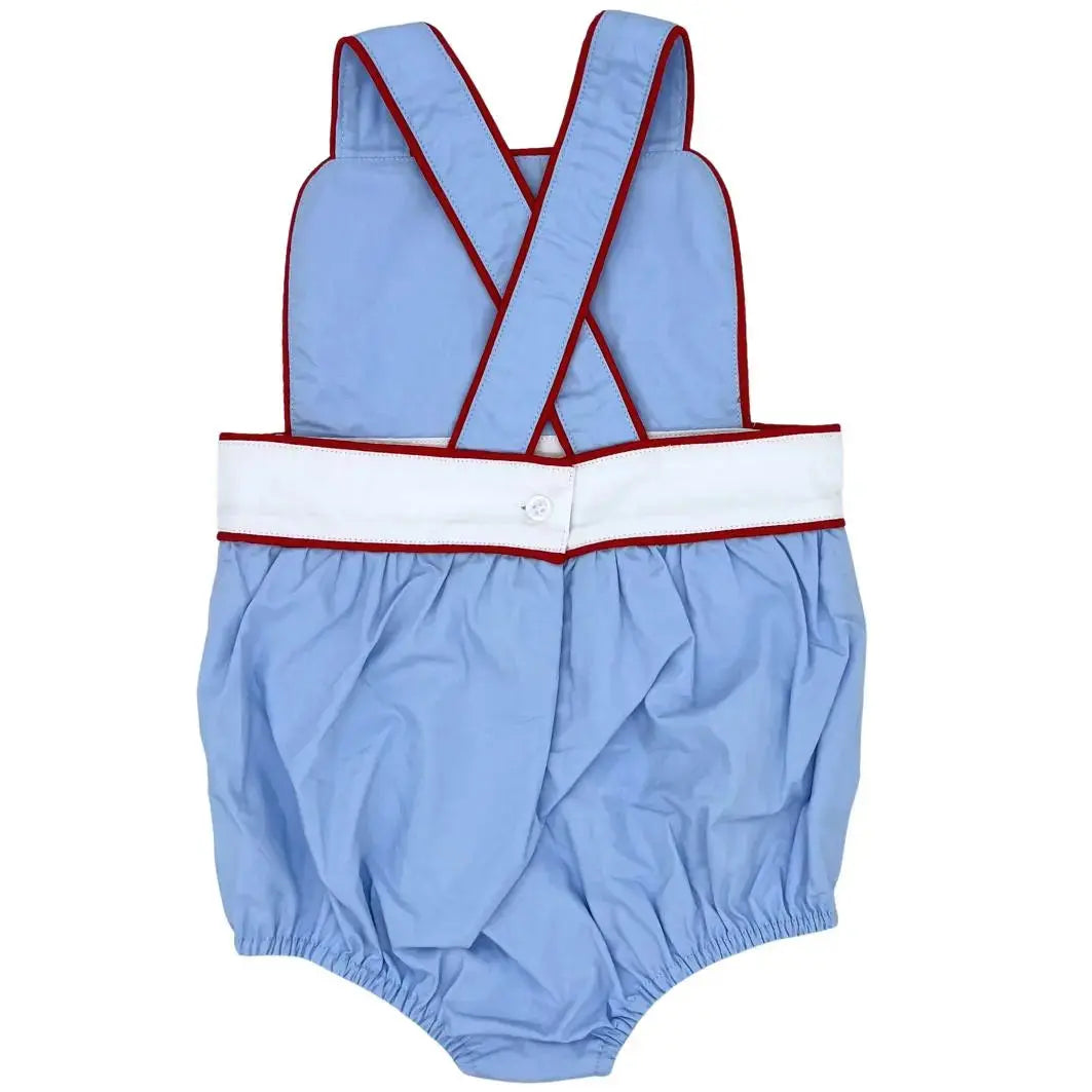 PREORDERS Boys Blue & White With Red RicRac Trim Sunsuit Pink Poodle Designz