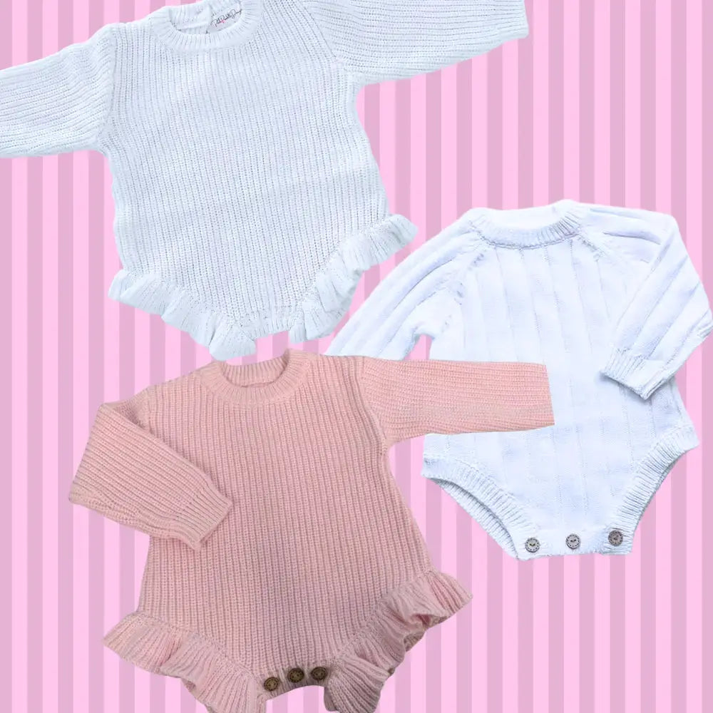 Preorder Infant Long Sleeve Knit Sweater Romper Pink Poodle Designz