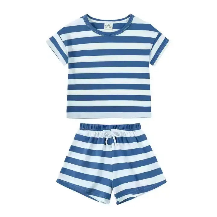 Preorder Kids Tales Cotton Striped Short Sets (Copy) Pink Poodle Designz