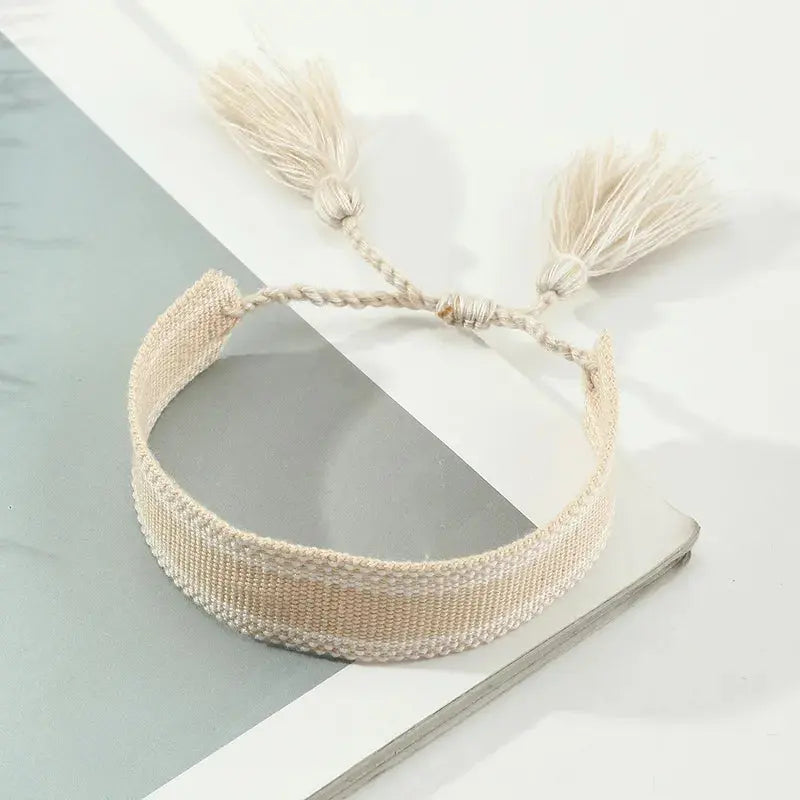 Retro Wrist Strap Ribbon Hand-Woven Tassel Bracelet Pink Poodle Designz