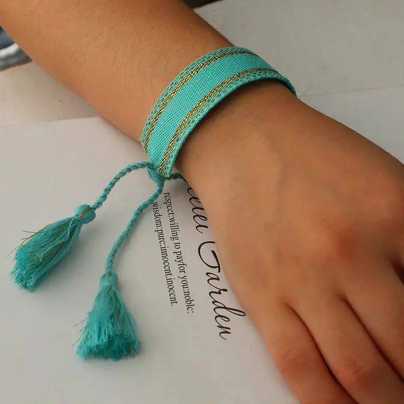 Retro Wrist Strap Ribbon Hand-Woven Tassel Bracelet Pink Poodle Designz