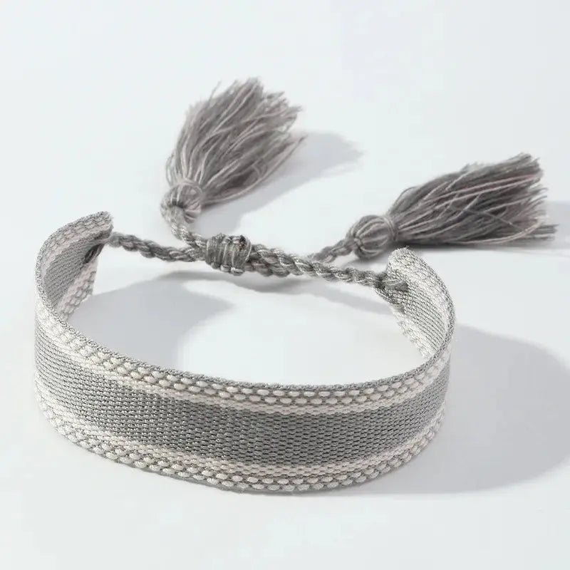 Retro Wrist Strap Ribbon Hand-Woven Tassel Bracelet Pink Poodle Designz