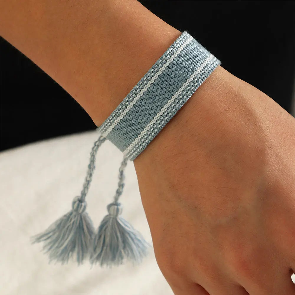 Retro Wrist Strap Ribbon Hand-Woven Tassel Bracelet Pink Poodle Designz