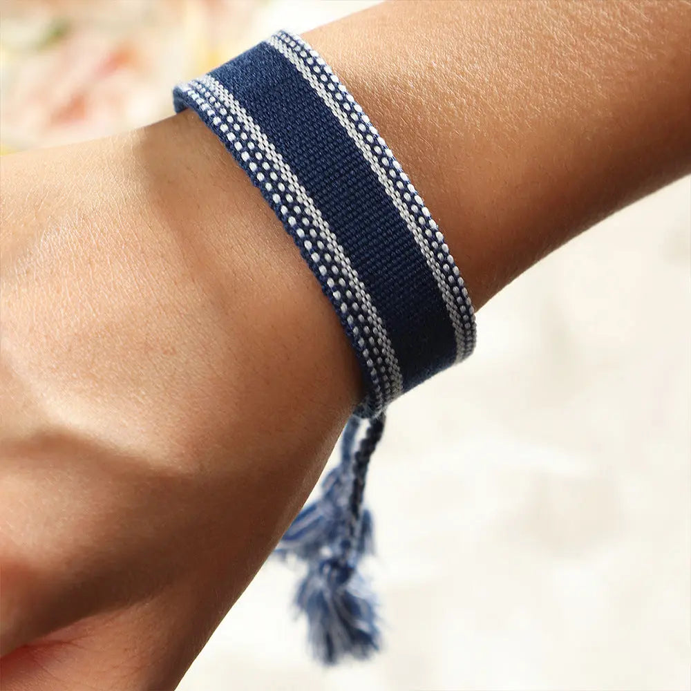 Retro Wrist Strap Ribbon Hand-Woven Tassel Bracelet Pink Poodle Designz