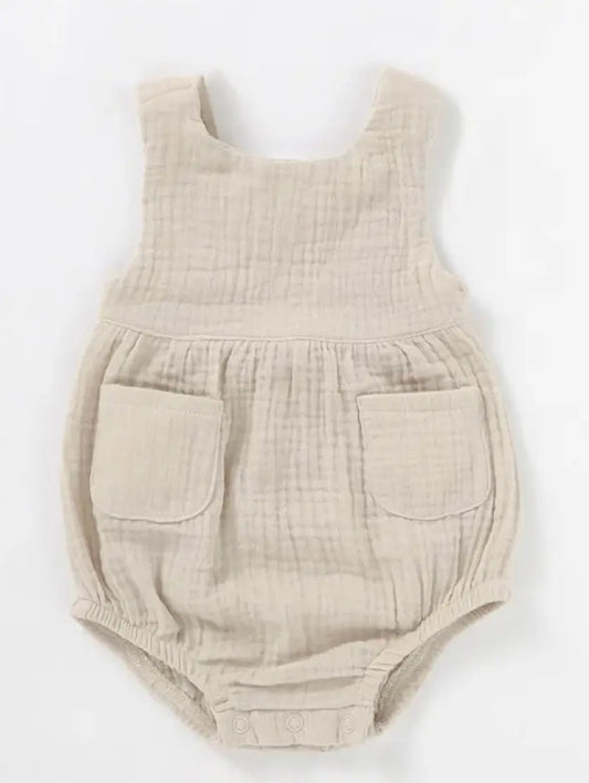 Summer Organic Cotton Muslin Sleeveless Romper Pink Poodle Designz