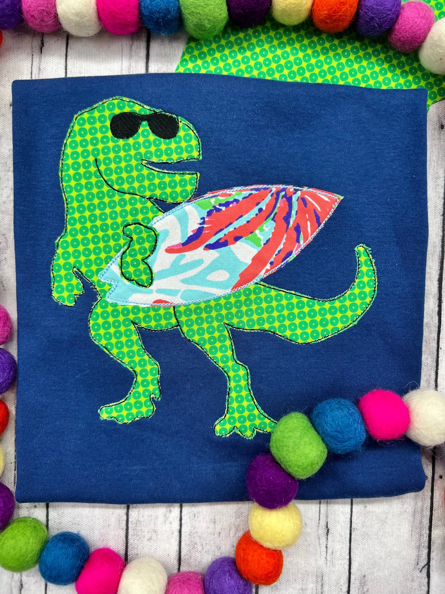 Summer Surfing Dino Tee Pink Poodle Designz