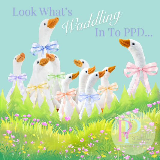 Super Soft Stuffed Goose With Your Choice of Bow Color Pink Poodle Designz