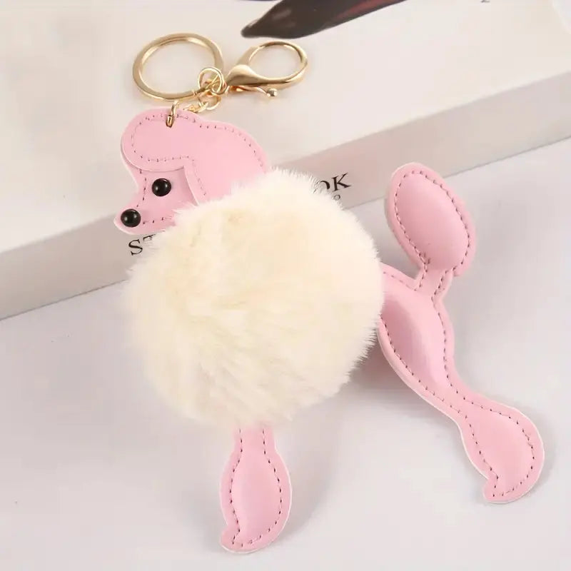 Sweet Pink Poodle Puff Keychain Pink Poodle Designz